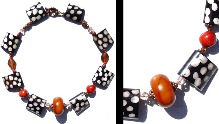 African Beads, Amber, Copper Chech Glass Beads