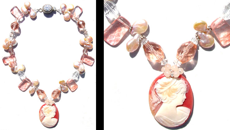 Pearls, Rose Quartz, Swarovski Crystal, Bali Silver & Cameo Beads